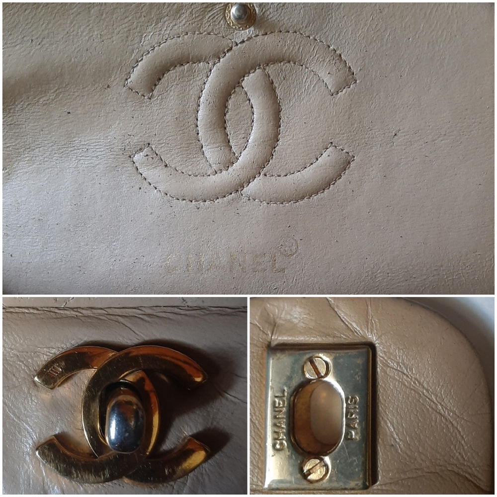 Vtg Chanel Classic Quilted Lambskin Double Flap Bag Beige Small 24k - Picture 13 of 16